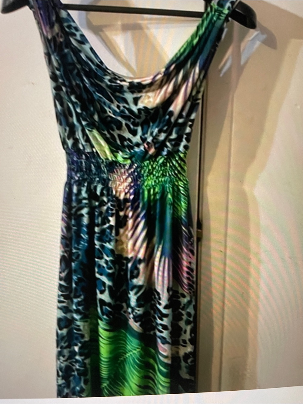 Ace Fashion Vibrant Green & Blue Printed Sleeveless Maxi Dress